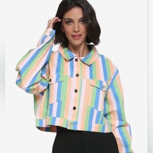 DAISY STREET CROPPED MULTI COLOR STRIPE ALL COTTON TRUCKER JACKET SIZE MEDIUM